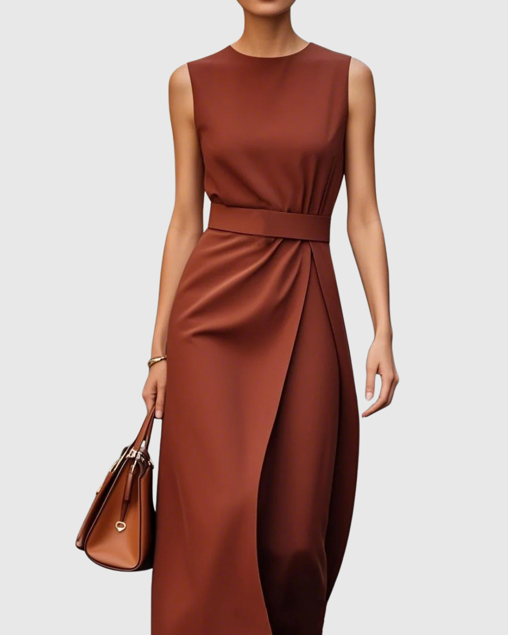 Round Neck Sleeveless Draped Midi Dress