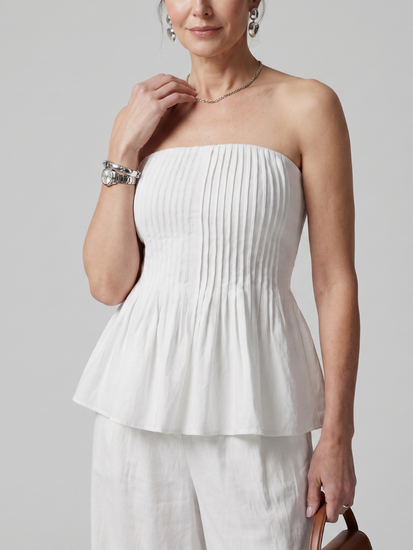 Women's strapless co-ord set with flowing wide leg trousers