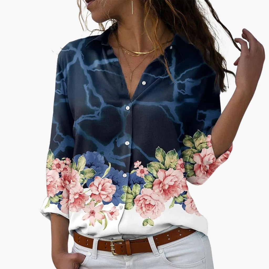 Women's floral top front view styled outfit