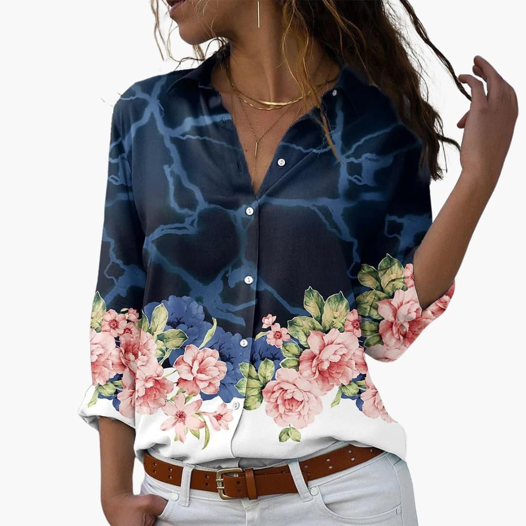 Women's floral top front view styled outfit