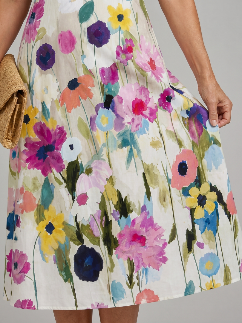 Floral sleeveless midi dress, back view