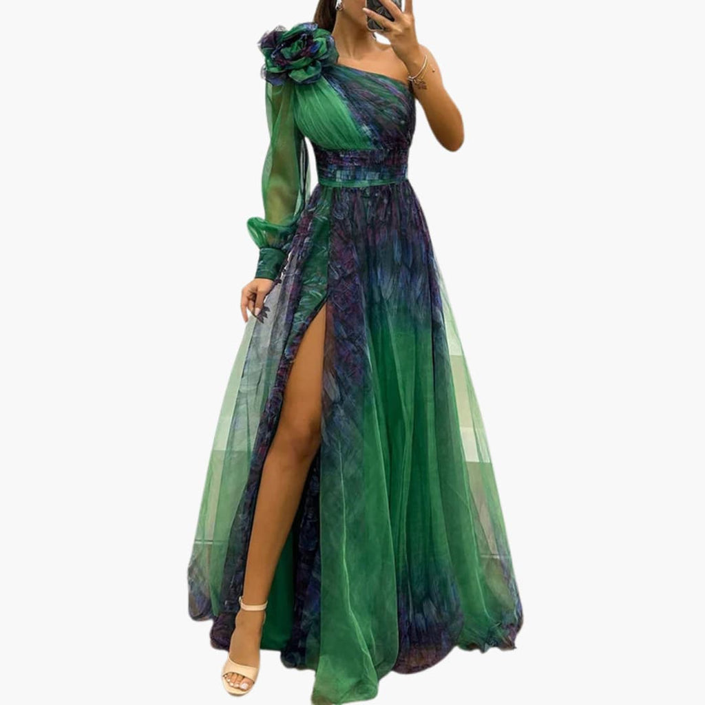 One-shoulder side split maxi dress evening occasion front view