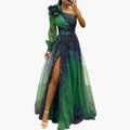 One-shoulder side split maxi dress evening occasion front view
