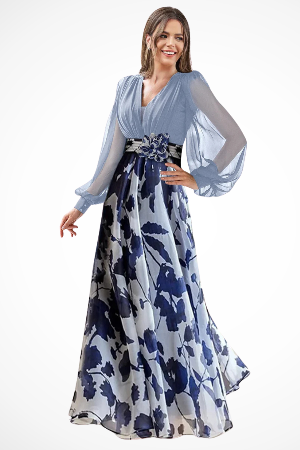 Women's floral maxi dress waist embellishment detail