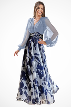 Women's floral maxi dress waist embellishment detail