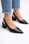 Women's slingback heeled pumps with pointed toe, side profile view