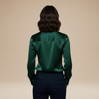 Satin V-neck blouse in green – back view