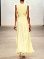 Women's chiffon A-line maxi dress in blush pink, front view