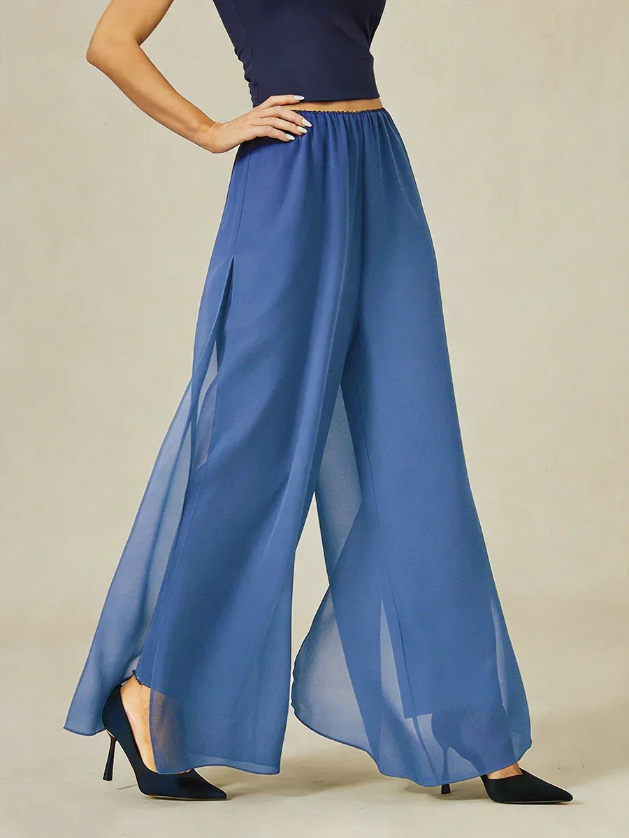 Wide Leg Chiffon Overlay Trousers