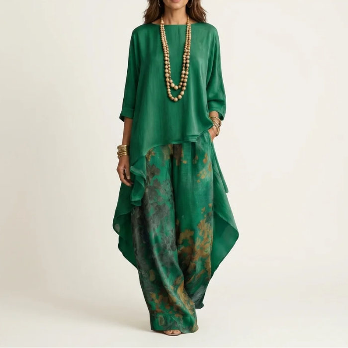 Cotton-Silk Set with Asymmetric Tunic