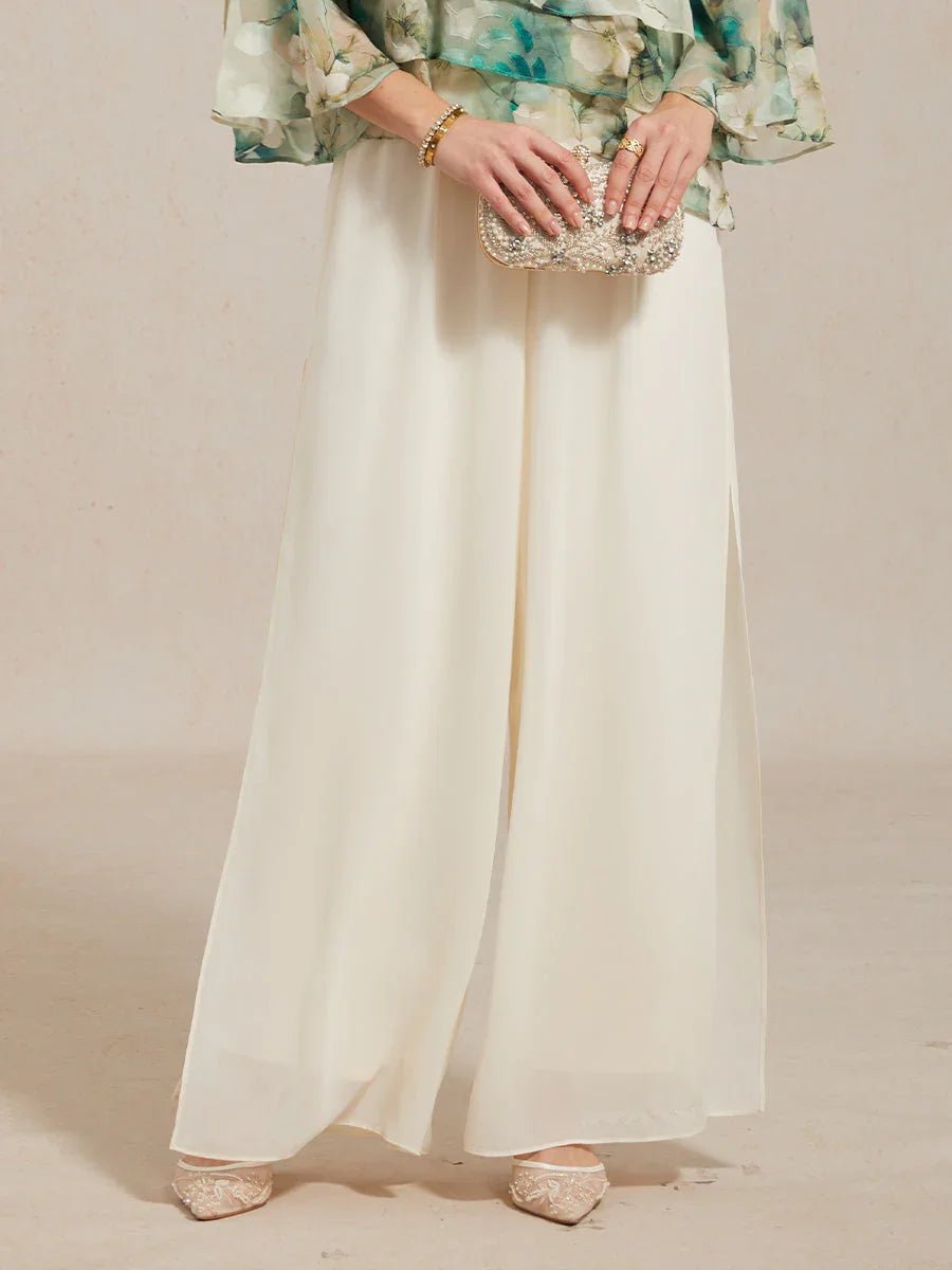 Wide Leg Chiffon Overlay Trousers