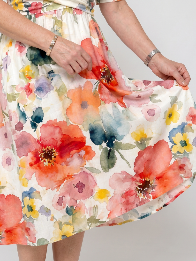 Corinne V-neck floral midi dress, side view
