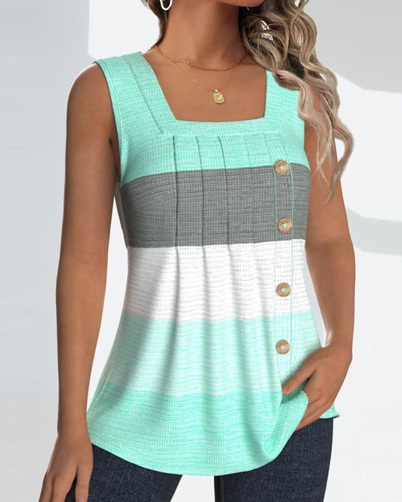 Striped sleeveless shirred vest top, styled view
