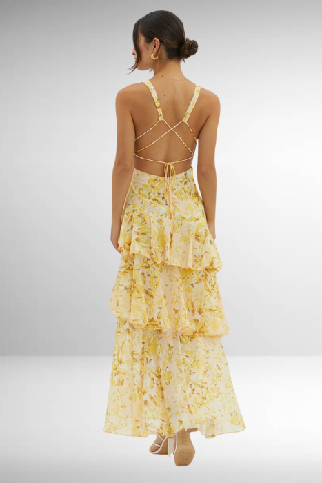 Sleeveless V-Neck Layered Maxi Dress – Wedding Guest
