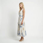 Floral pleated maxi dress – white, sleeveless side view
