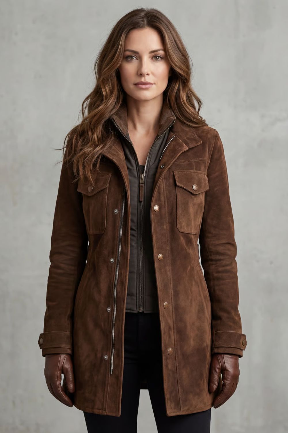 Tailored suede effect longline coat with a tailored fit