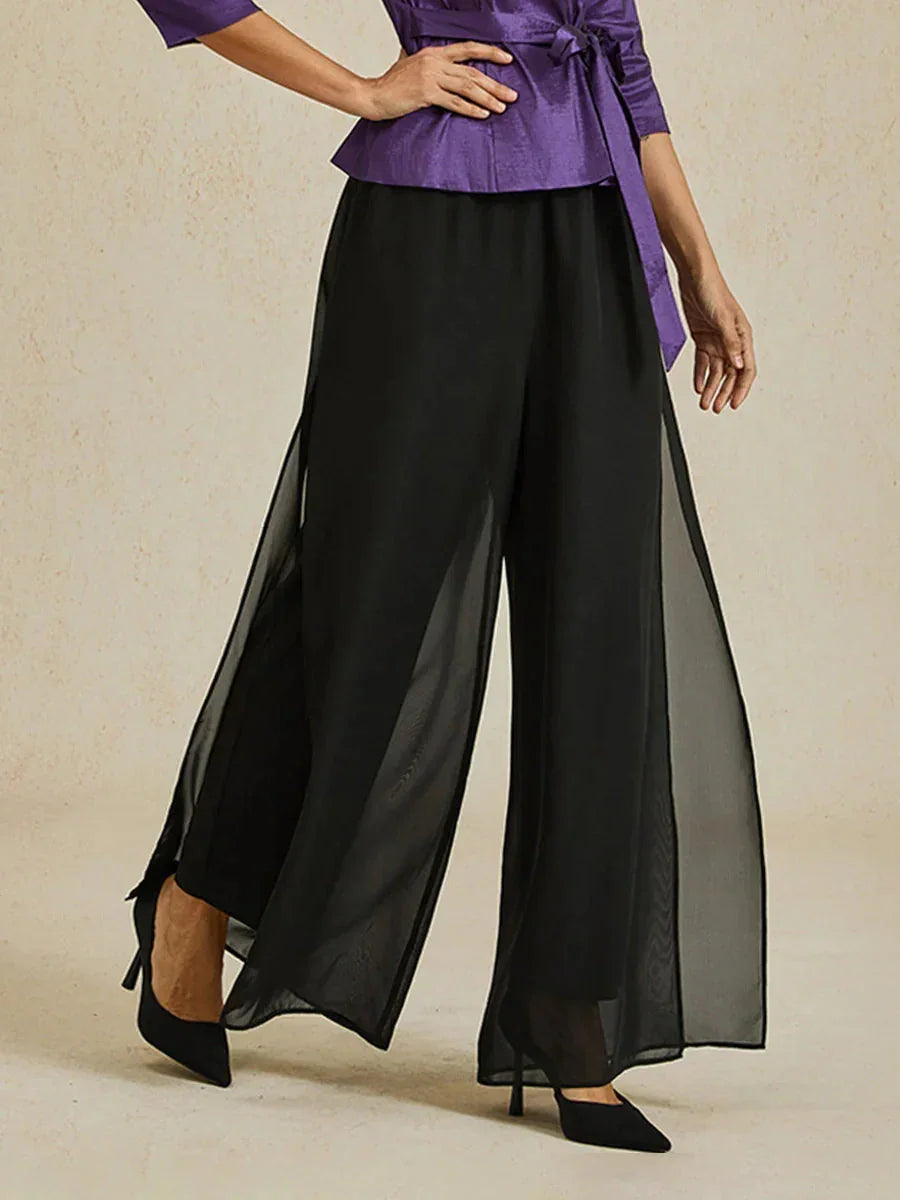 Wide Leg Chiffon Overlay Trousers