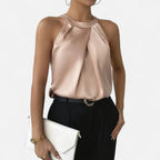 Women's sleeveless draped satin blouse, colourway variant view