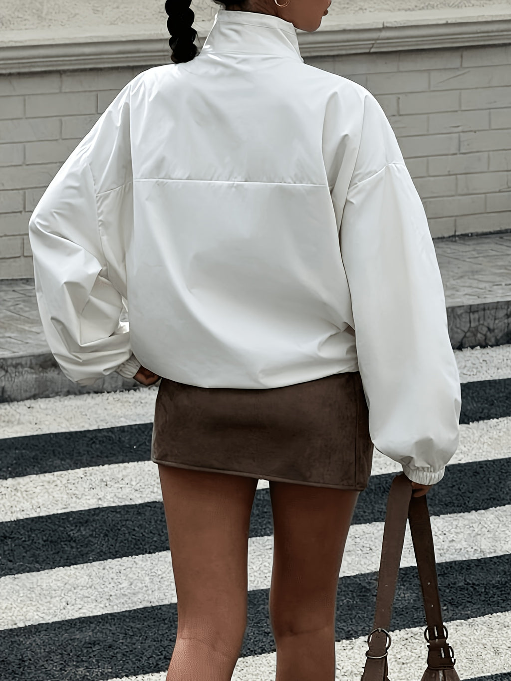 White drawstring windbreaker jacket