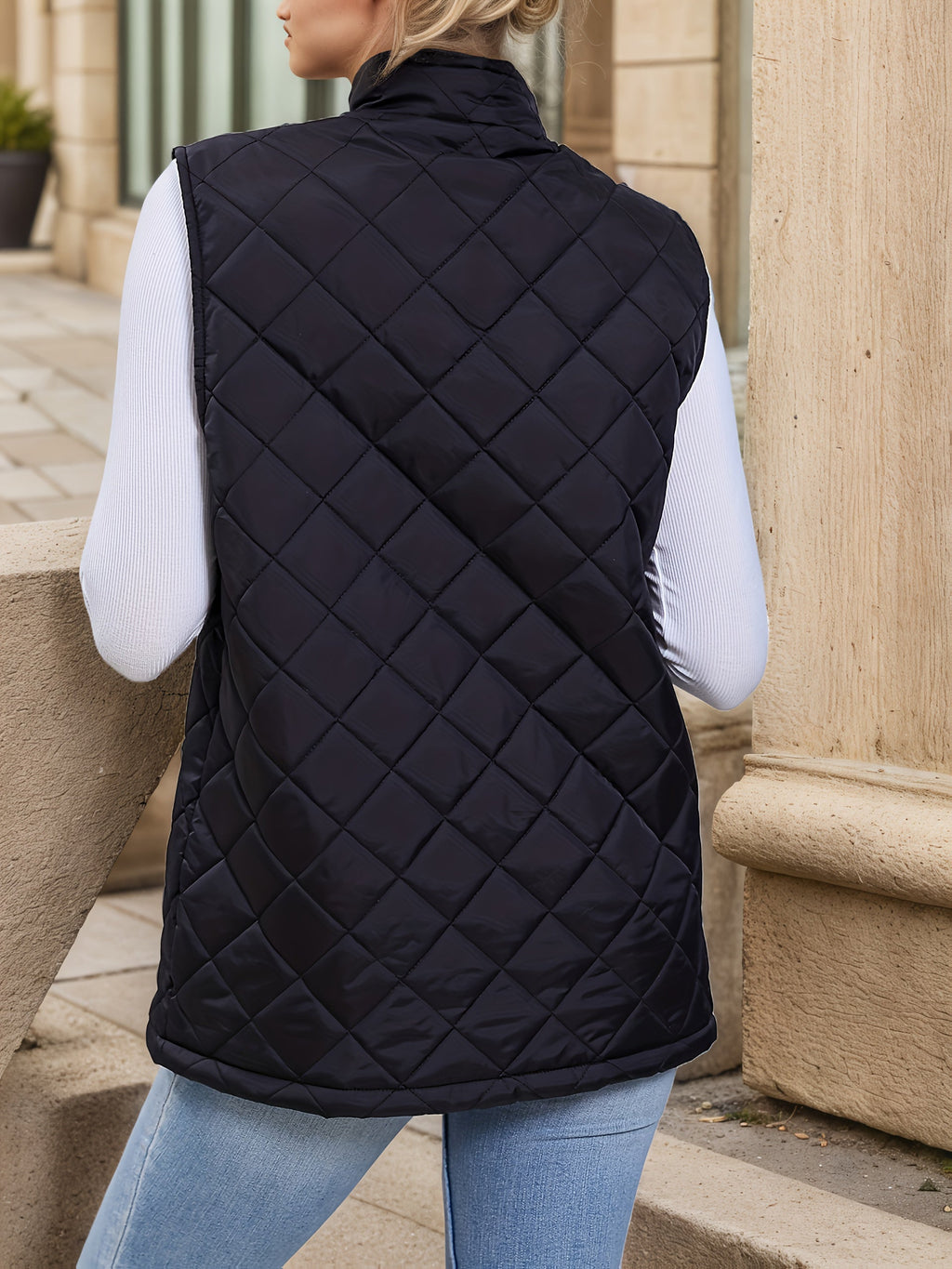 Black diamond-quilted longline Jacket