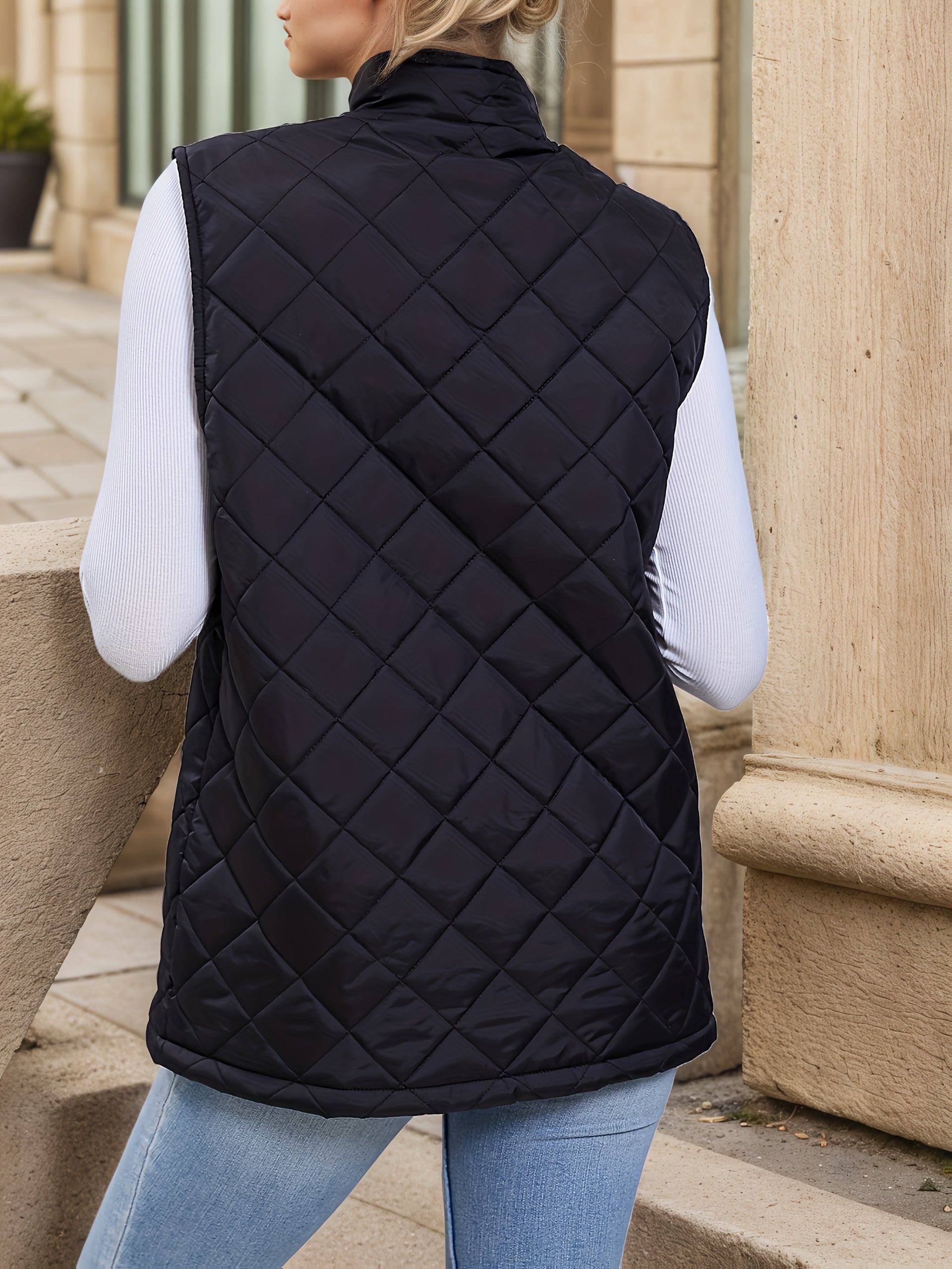Black diamond-quilted longline Jacket