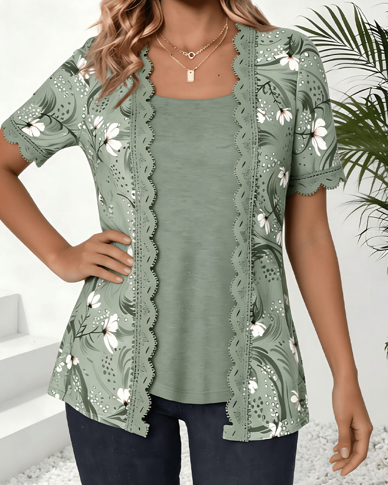 Women's Green Wave Ruffle Print Blouse