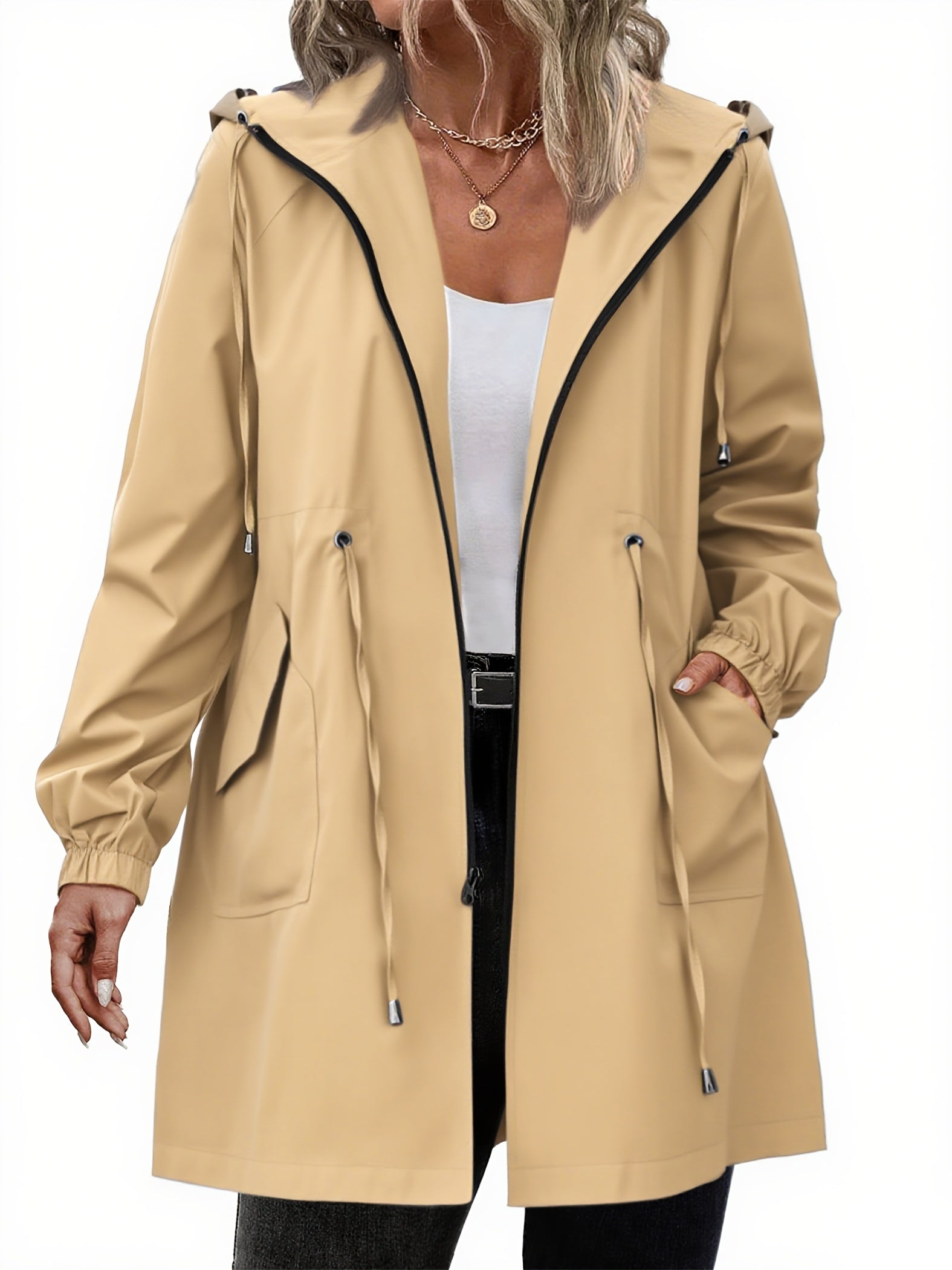 Yellow hooded plus size coat