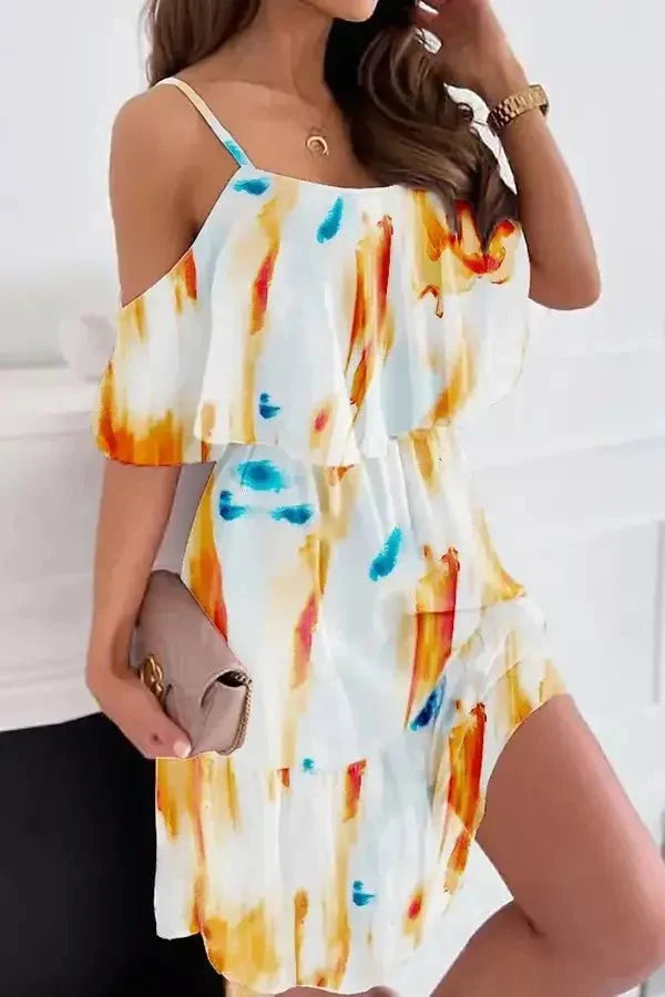 Floral print summer mini dress, lifestyle view