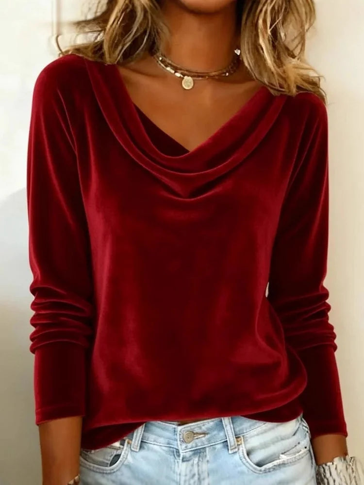 Women's Long Sleeve Velvet Blouse