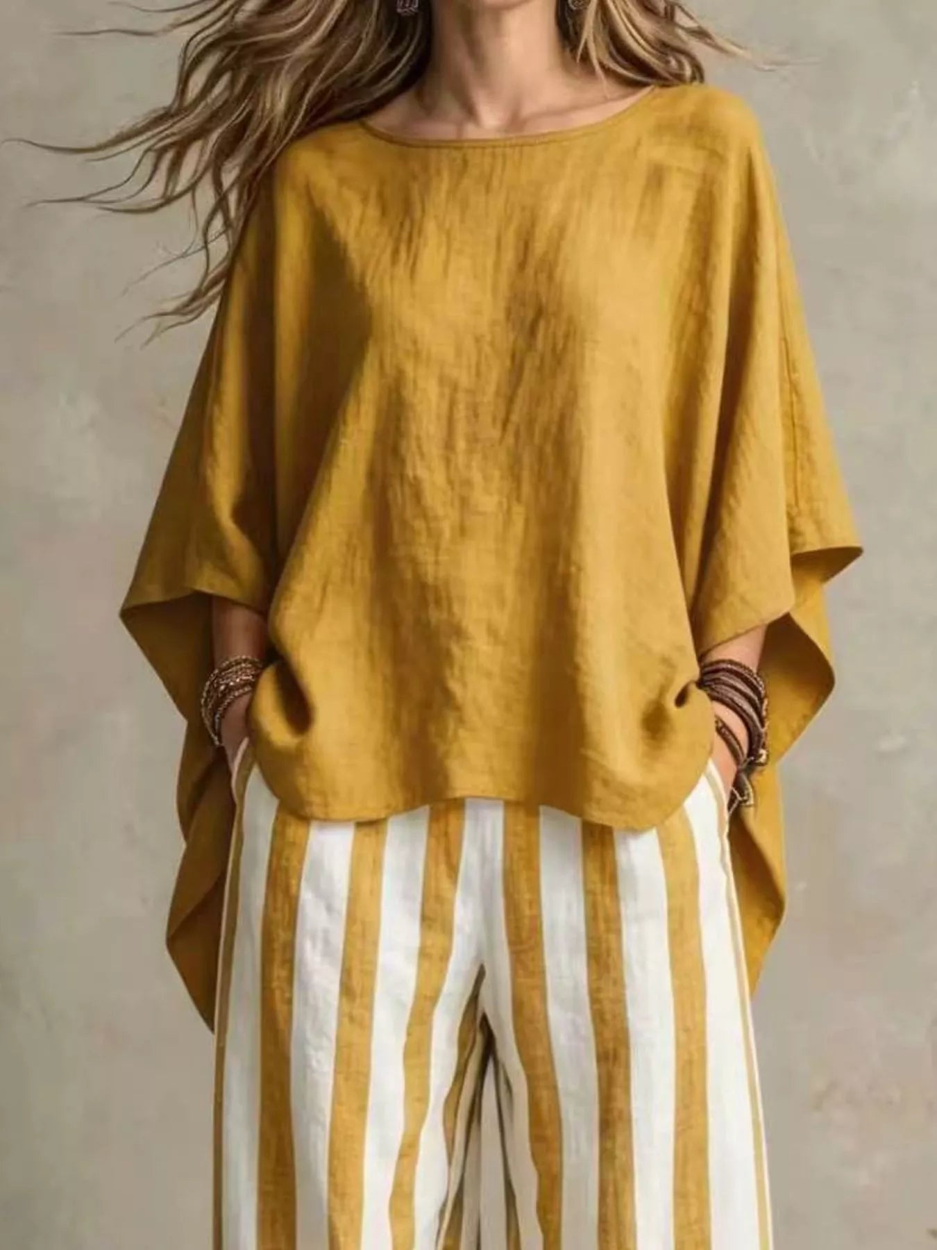 Solid Colour Top & Trousers Co-ord Set, Plus Size