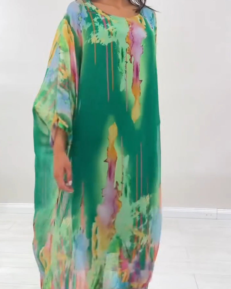 Smudged print midi dress, back view