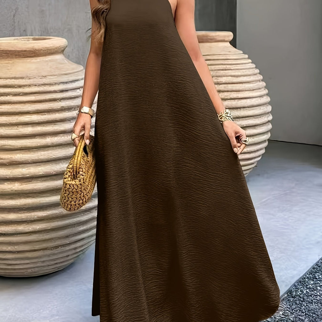 Ribbed Neckline Boho Beach Maxi Dress