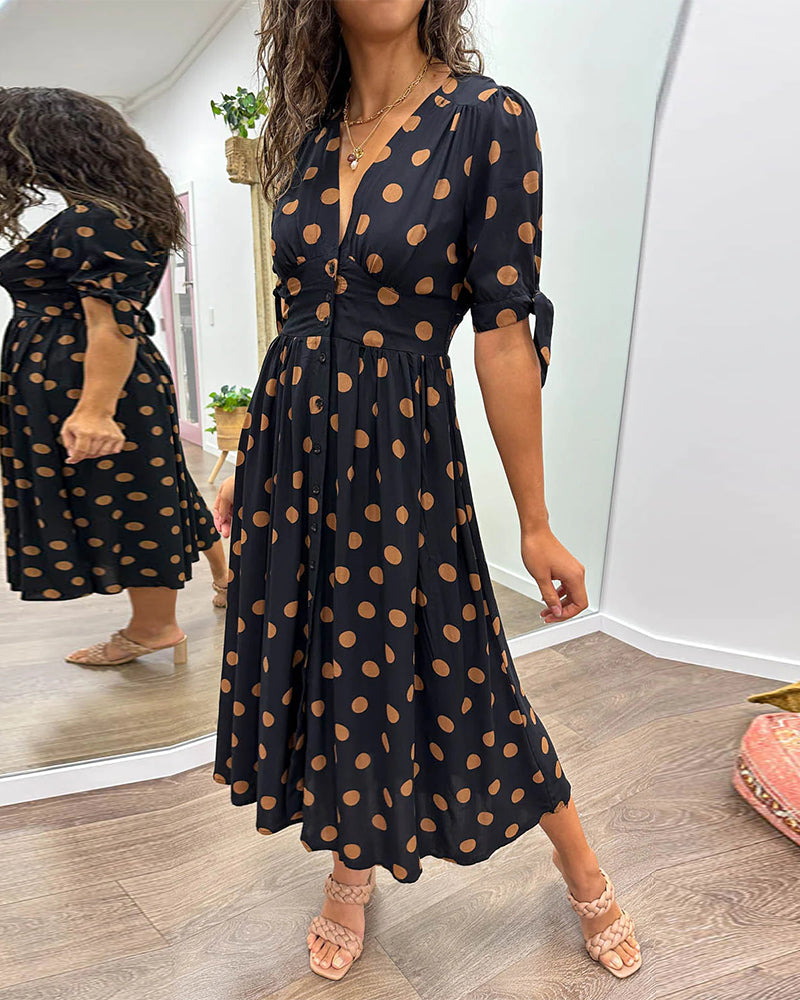 Polka Dot Midi Dress in Dark Blue | Alba Muse