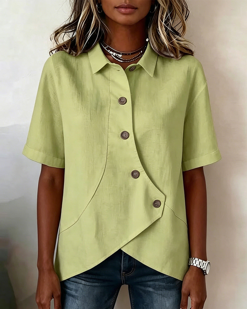 Asymmetrical linen shirt, full view
