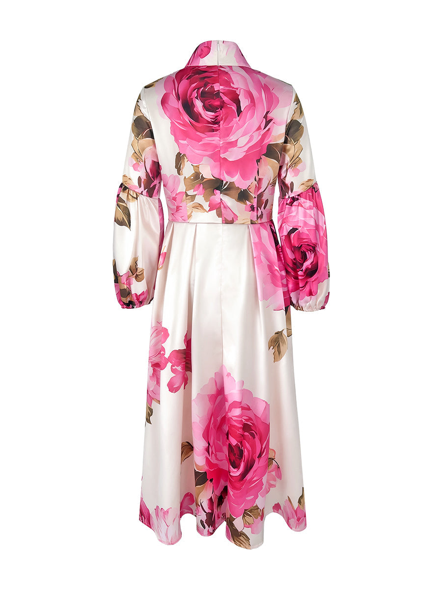 Pink floral print A-line maxi dress