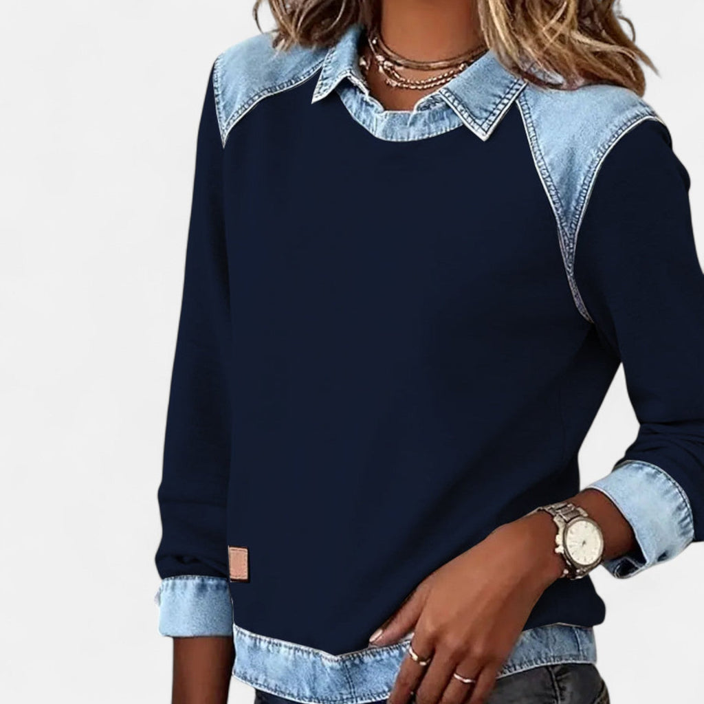 Women's knit jumper with polished collar detail, everyday essential | Alba Muse