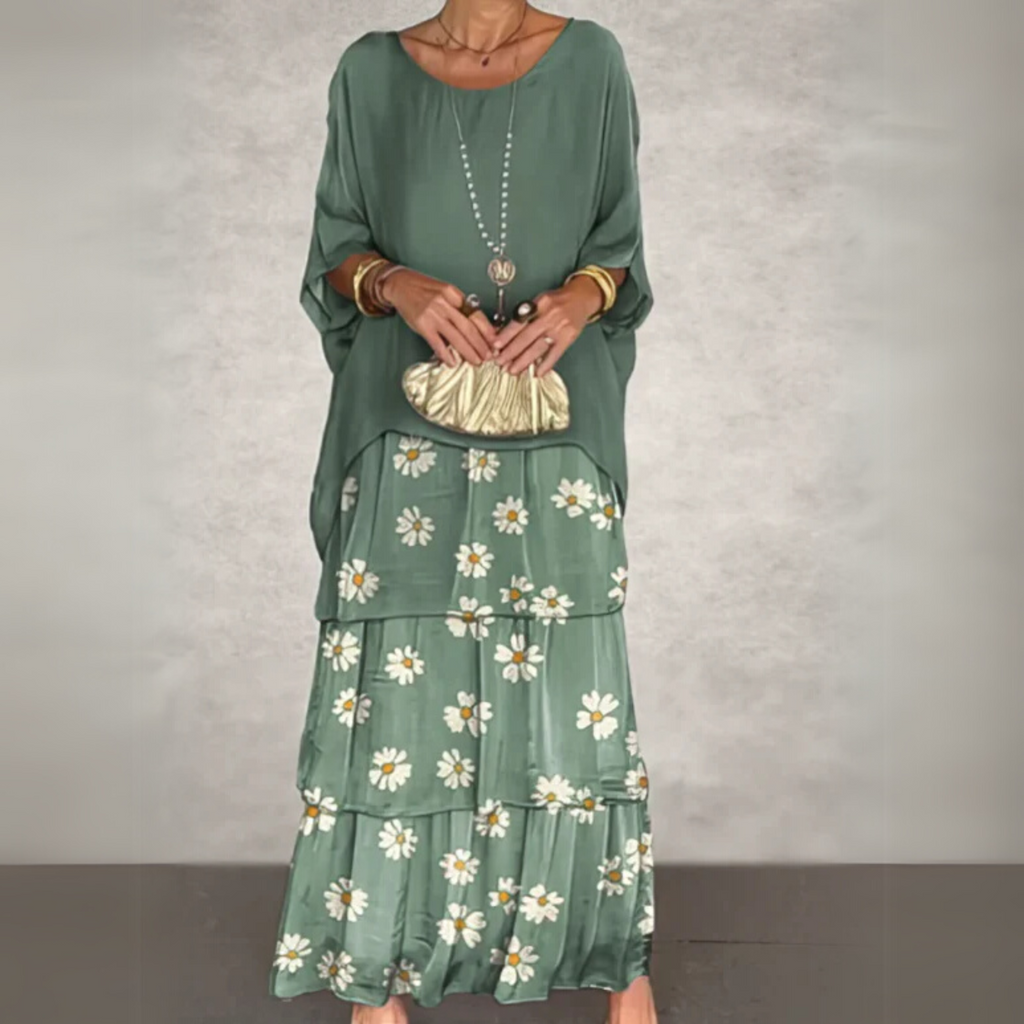 Flowing occasion dress with elegant drape, breathable summer fabric | Alba Muse