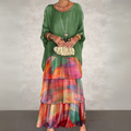 Summer flowing occasion dress in multicolour, graceful silhouette | Alba Muse
