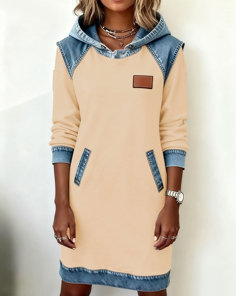 Black Hooded Colour Block Midi Dress | Alba Muse