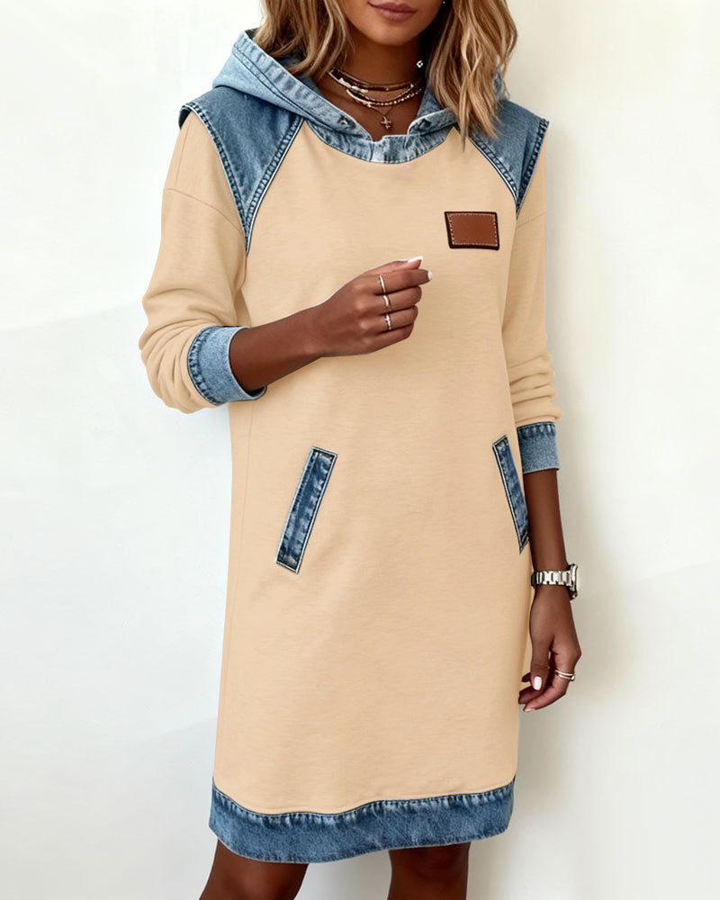 Hooded Panelled Dress in Green | Alba Muse