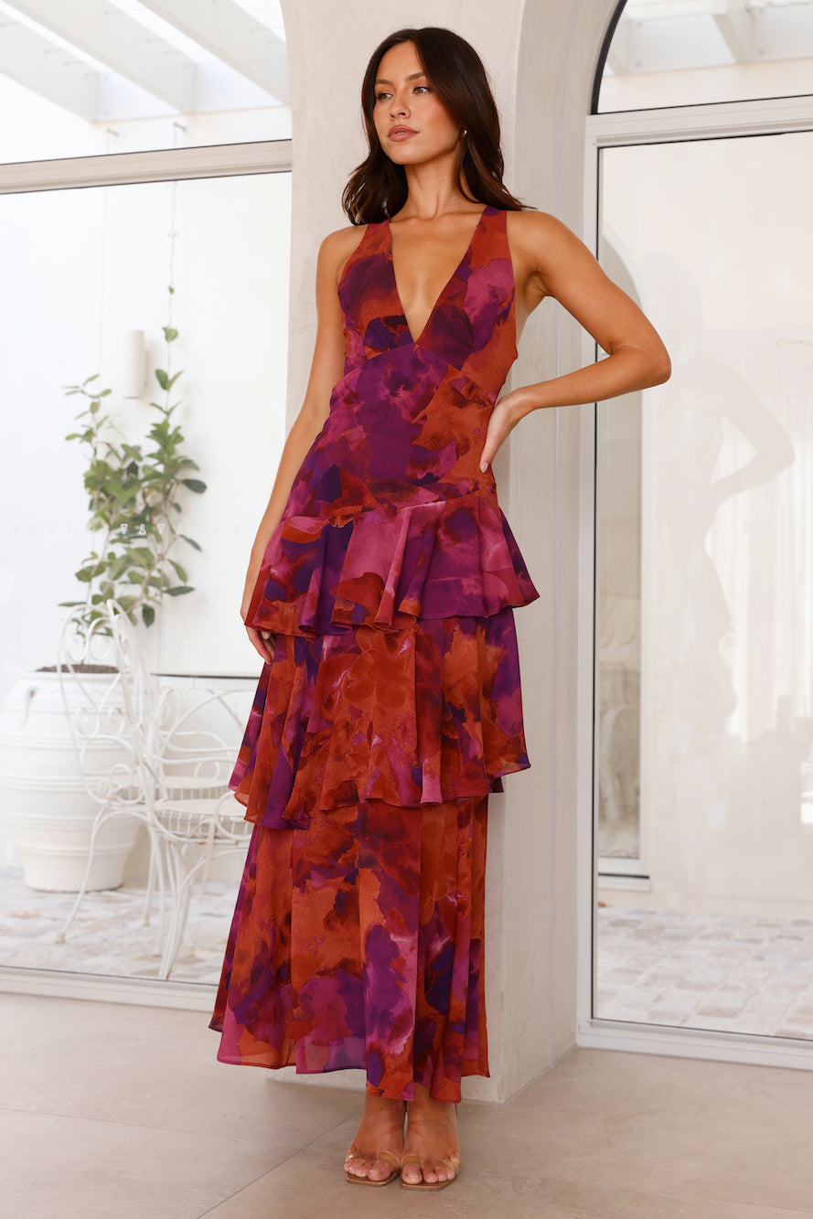 Women's Sleeveless V-Neck Layered Maxi Dress close-up - Elegant Wedding Guest Maxi Dress