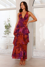 Women's Sleeveless V-Neck Layered Maxi Dress close-up - Elegant Wedding Guest Maxi Dress