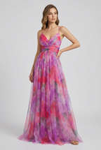 Women's chiffon maxi dress, full length garden party styling