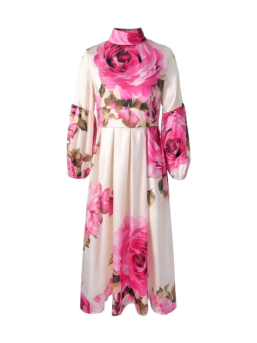 Pink floral print A-line maxi dress