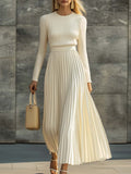 Cream knit maxi dress, front view
