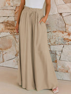 Women's Drawstring Wide Leg Trousers with Pockets – Casual