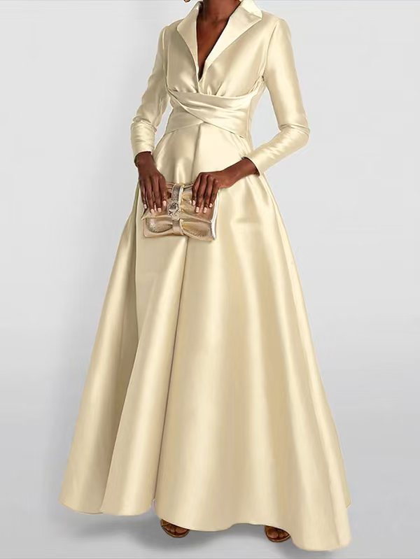 Gold solid colour A-line maxi dress