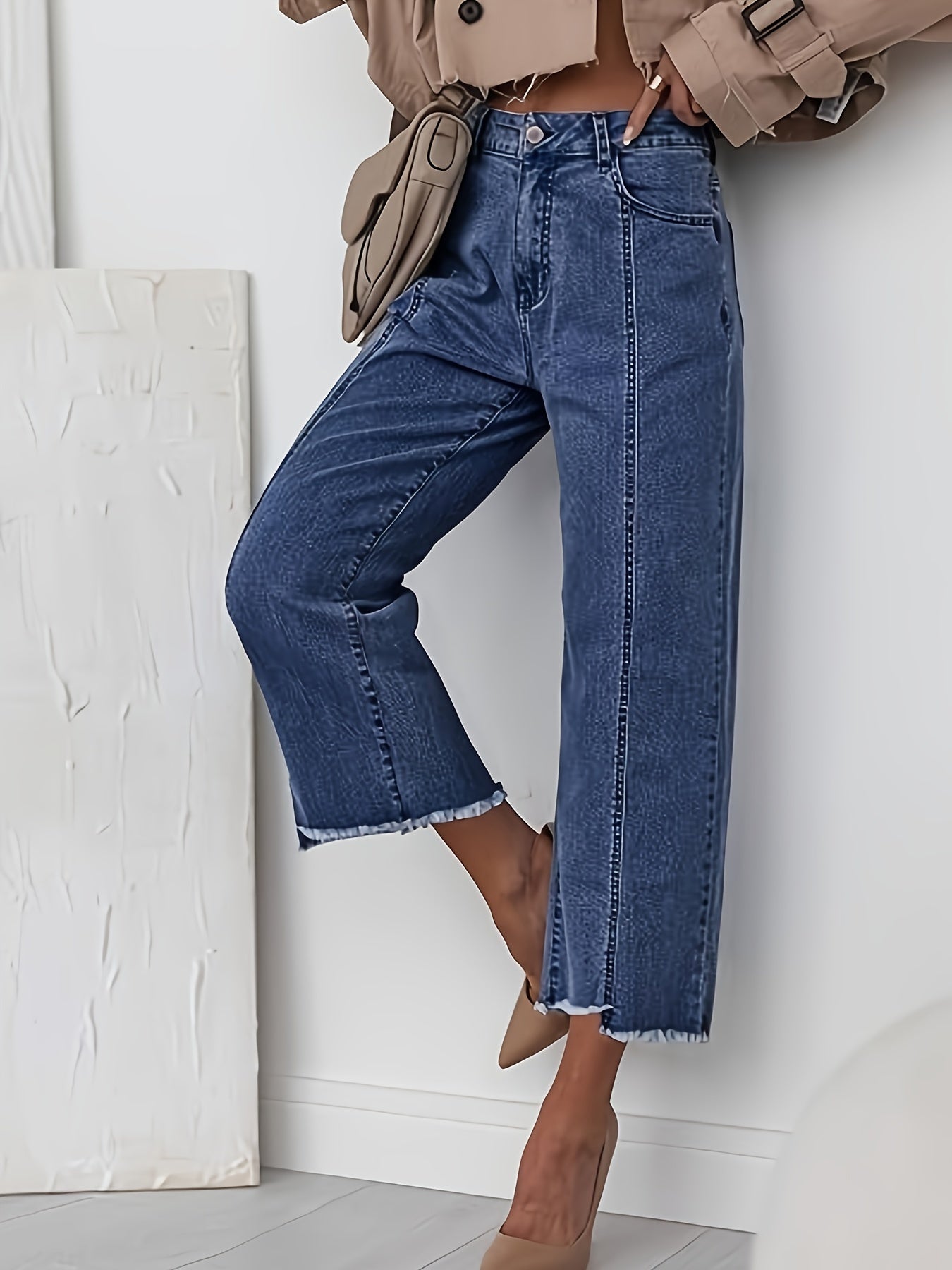 High-Waist Cropped Straight-Leg Jeans