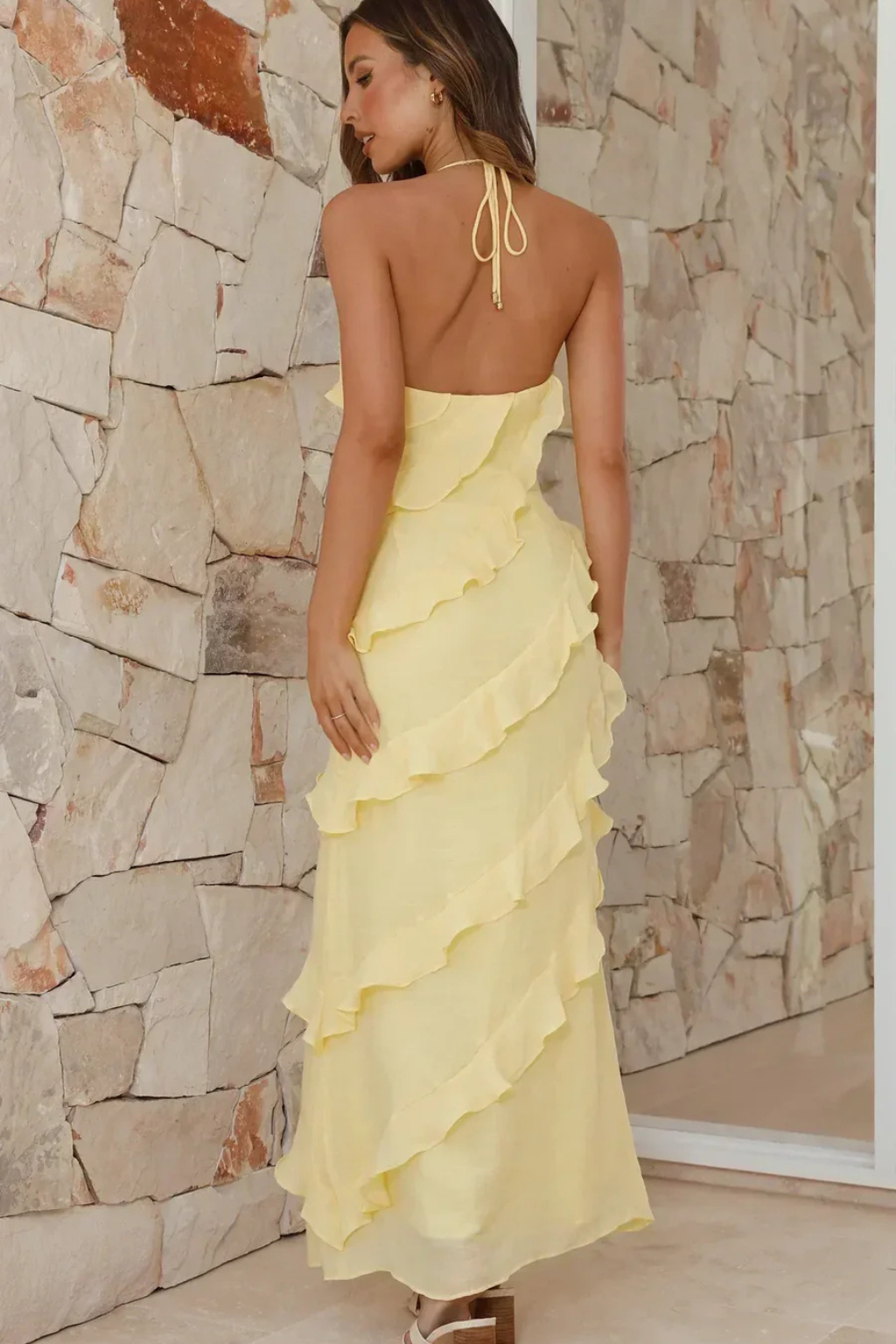Women's lightweight halter neck maxi dress summer garden party