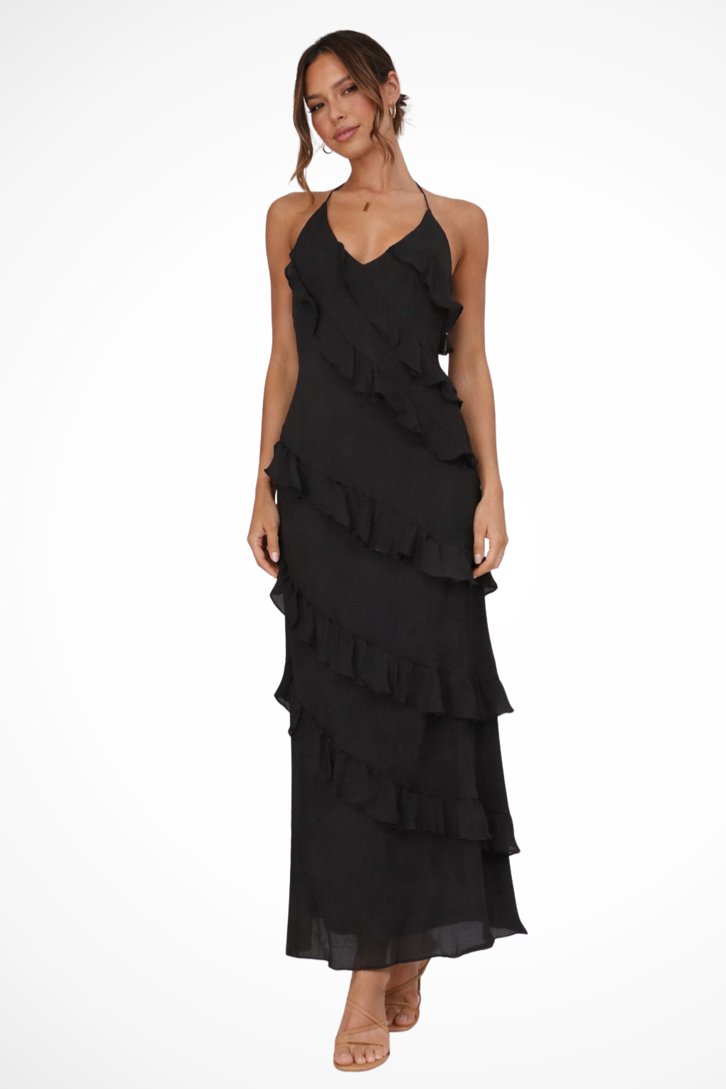 Women's tiered ruffle maxi dress flowing movement